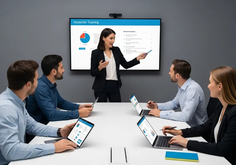 Formation et déploiement d'applications — Jump Online Valais Phase 3 Déploiement — formation des équipes d'une PME valaisanne aux nouvelles applications métier Jump Online dans une salle de réunion en Valais