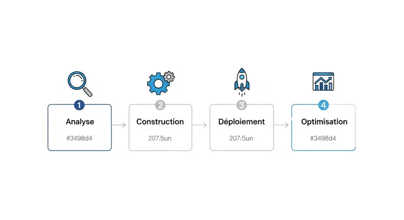 Processus App Factory — Jump Online Valais Infographie timeline du processus App Factory — livraison d'application métier en 30 jours à Sion