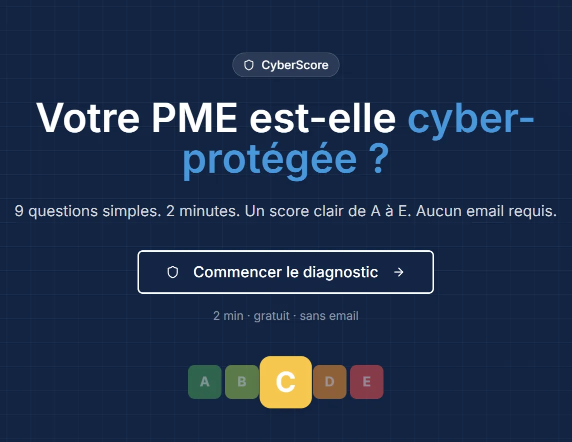 CyberScore gratuit — évaluez votre sécurité IT en Valais CyberScore — diagnostic de A à E